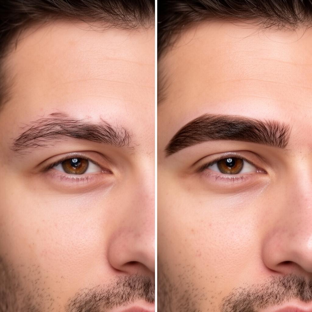 Antes y después microblading cejas hombre, resultado masculino natural